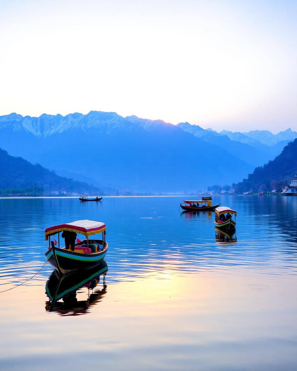 Kashmir — Shikaras, snow peaks and still waters.