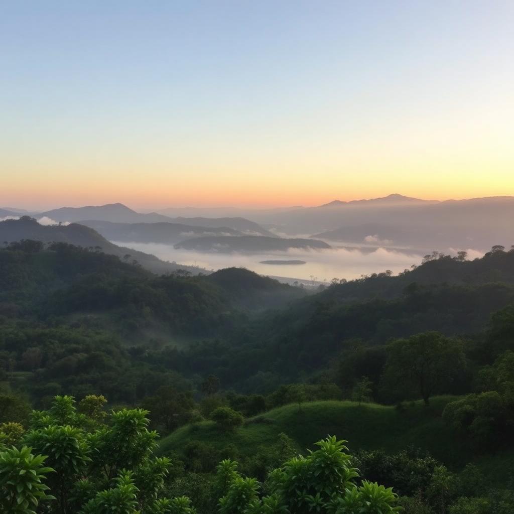 Yercaud hill station with misty valleys and serene lake at dawn