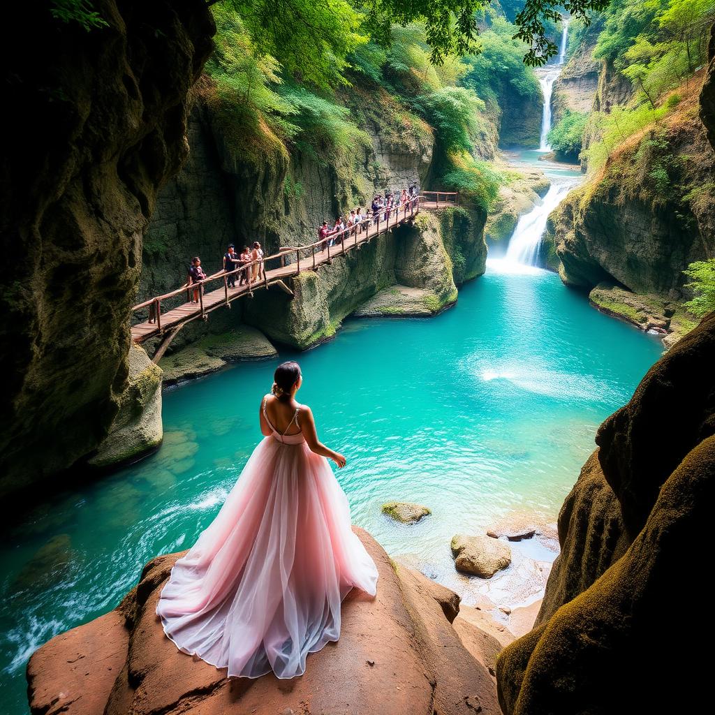Honeymoon couple in Meghalaya with living root bridges and turquoise Dawki river