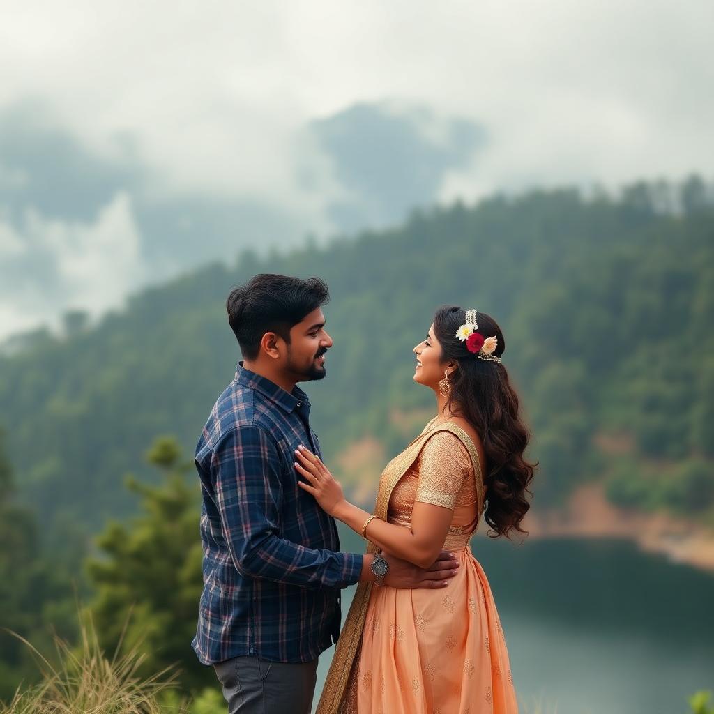 Honeymoon couple by a misty lake in Ooty and Kodaikanal hill stations