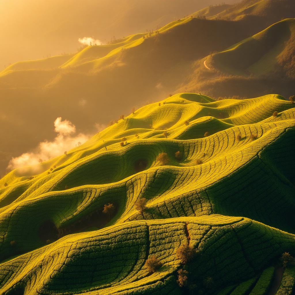 Kerala tea gardens of Munnar, Periyar wildlife lake in Thekkady and Alleppey houseboat backwaters at golden hour