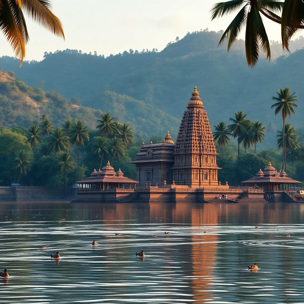 Sringeri Sharada Peetham temple on the banks of the Tunga river