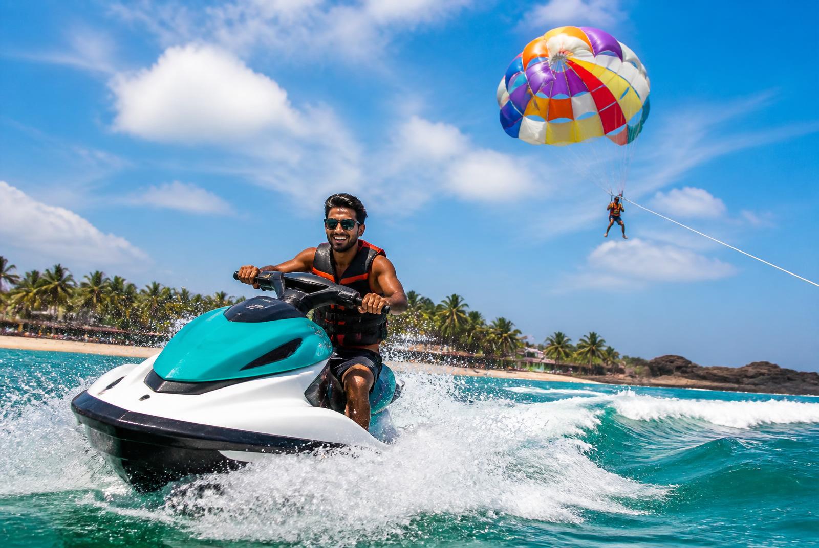 Thrilling jet skiing and parasailing water sports on Kannur's turquoise sea