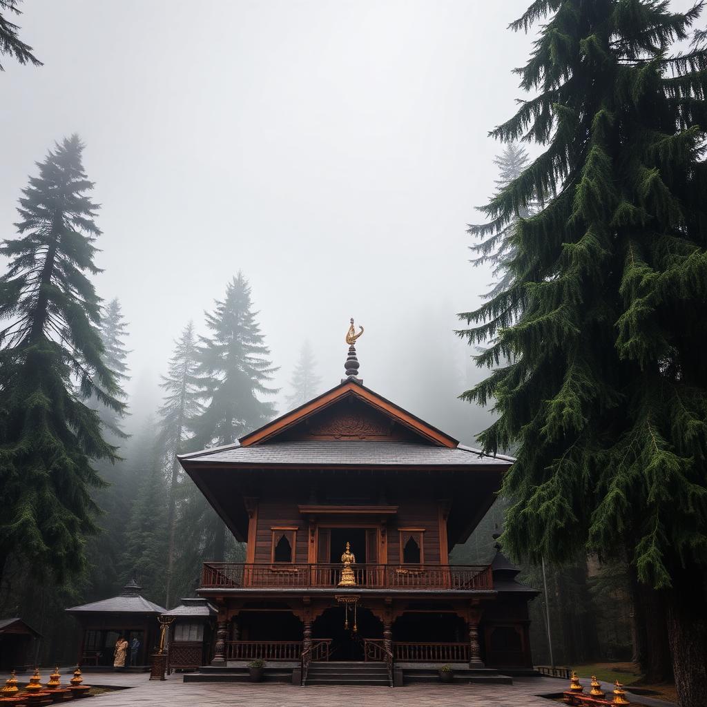 Hidimba Devi Temple's wooden pagoda architecture amid deodar cedars in Manali