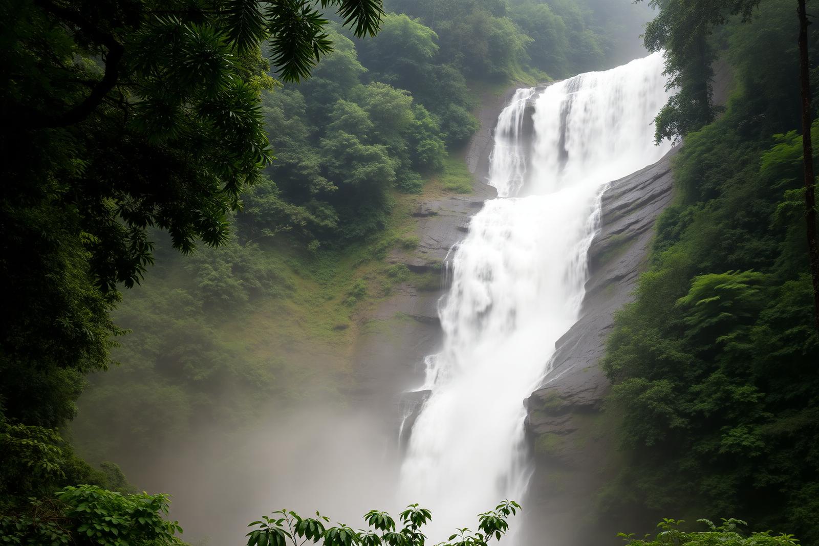 Abbey Falls in Coorg cascading through dense green forest