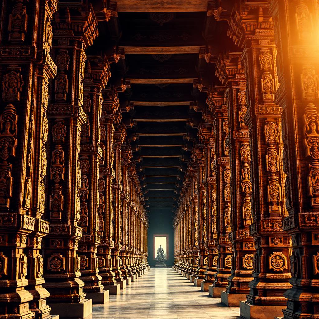 Long carved pillared corridor of Ramanathaswamy Temple, Rameshwaram