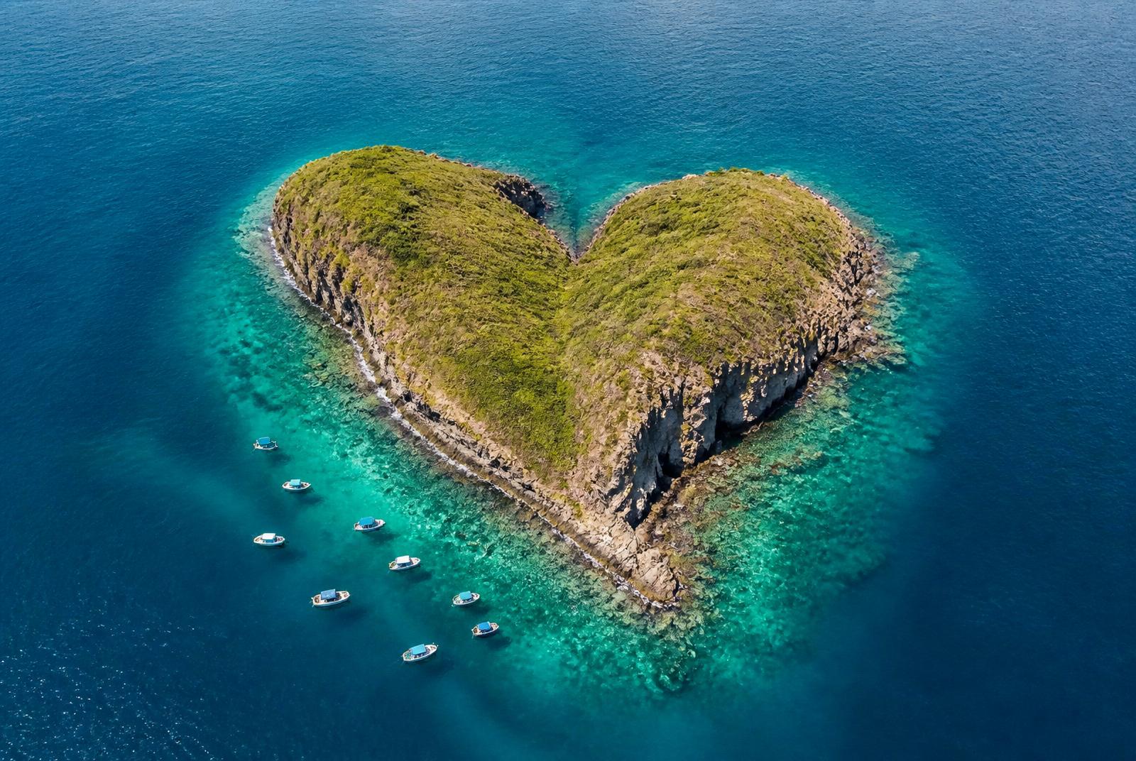 Aerial view of heart-shaped Netrani Island surrounded by turquoise Arabian Sea waters