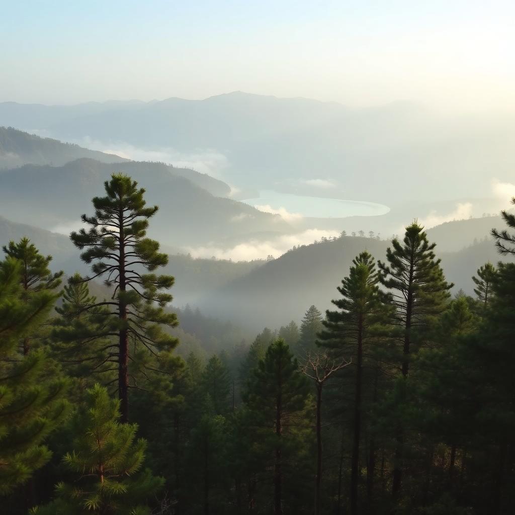 Misty Palani hills and pine forests of Kodaikanal at dawn