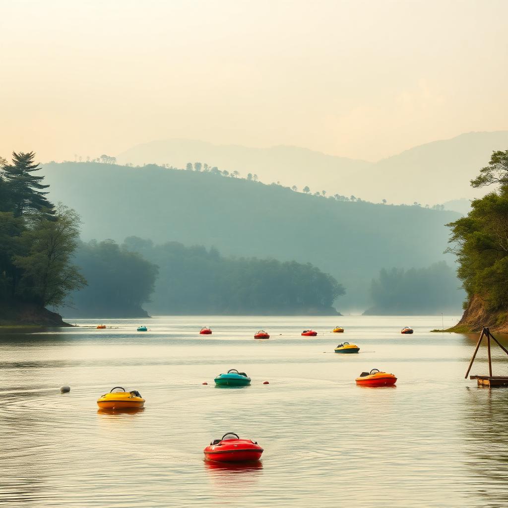 Colourful pedal boats on the calm waters of Ooty Lake