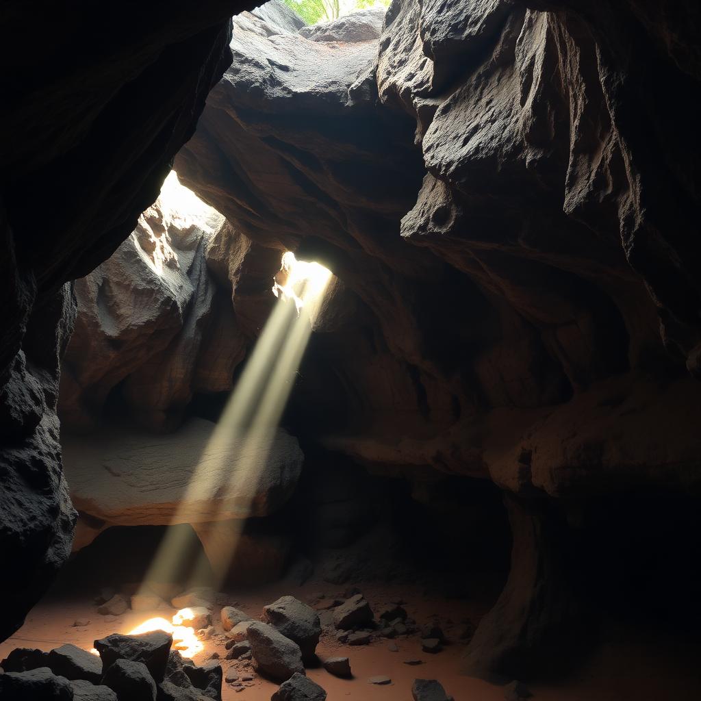 Sunlight filtering into Wayanad's ancient Edakkal Caves rock formations
