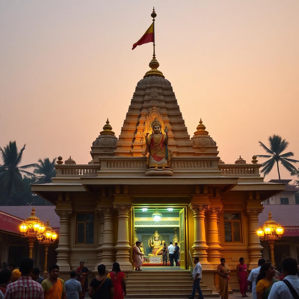 Guruvayoor Sri Krishna Temple lit with brass oil lamps in Kerala