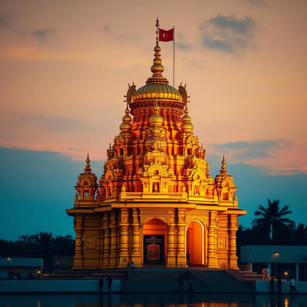 Sripuram Golden Temple at Vellore gleaming at dusk