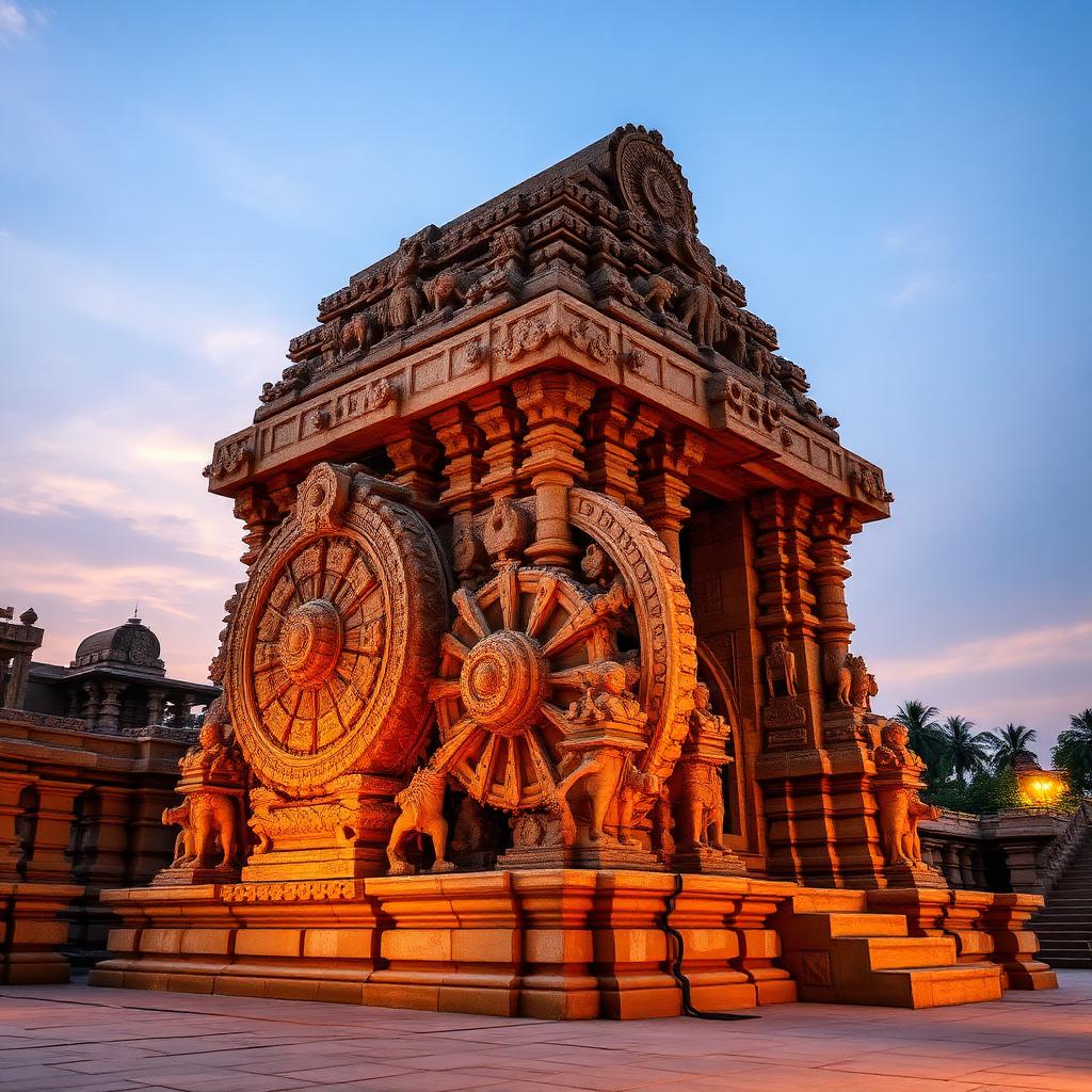 Konark Sun Temple with massive carved stone chariot wheel and intricate sculpture