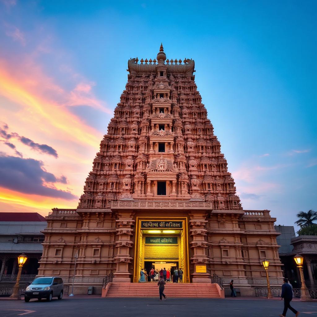 Massive rajagopuram of Srirangam Ranganathaswamy Temple at dawn