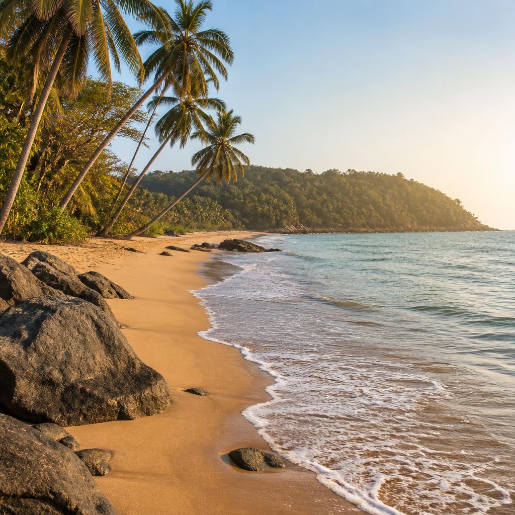 Pristine golden beach with palm trees along the Gokarna coastline