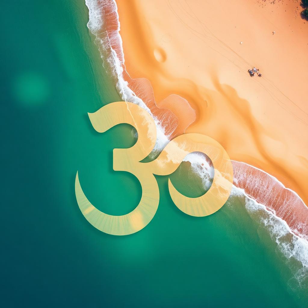 Om Beach in Gokarna shaped like the Om symbol, aerial view with golden sand