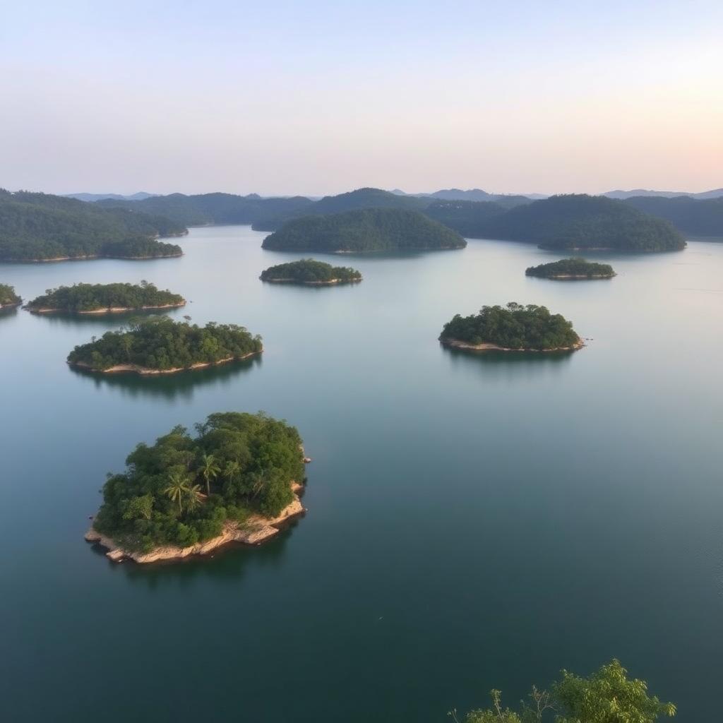 Linganamakki dam backwaters near Jog Falls with forested islands