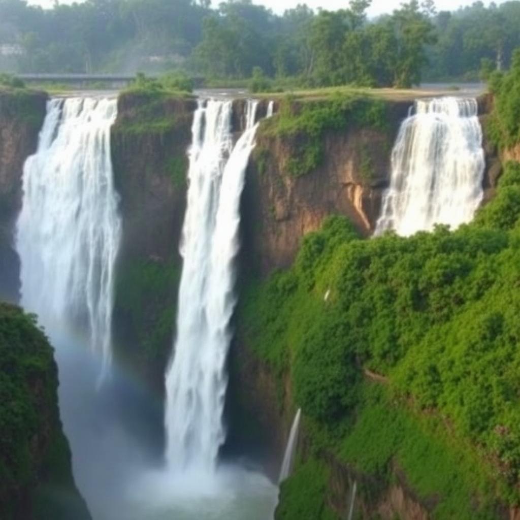 Jog Falls four powerful streams plunging down granite cliffs in monsoon