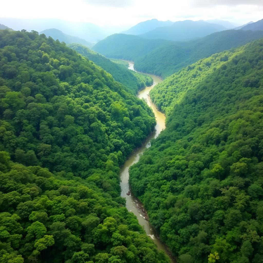 Lush Sharavathi river valley near Jog Falls with dense green forests