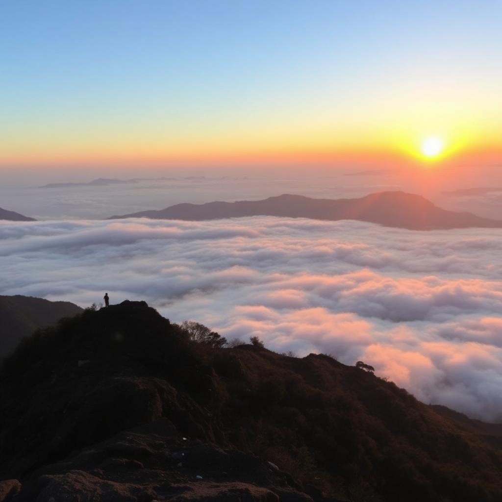 Kodachadri peak summit at sunset with panoramic Western Ghats views