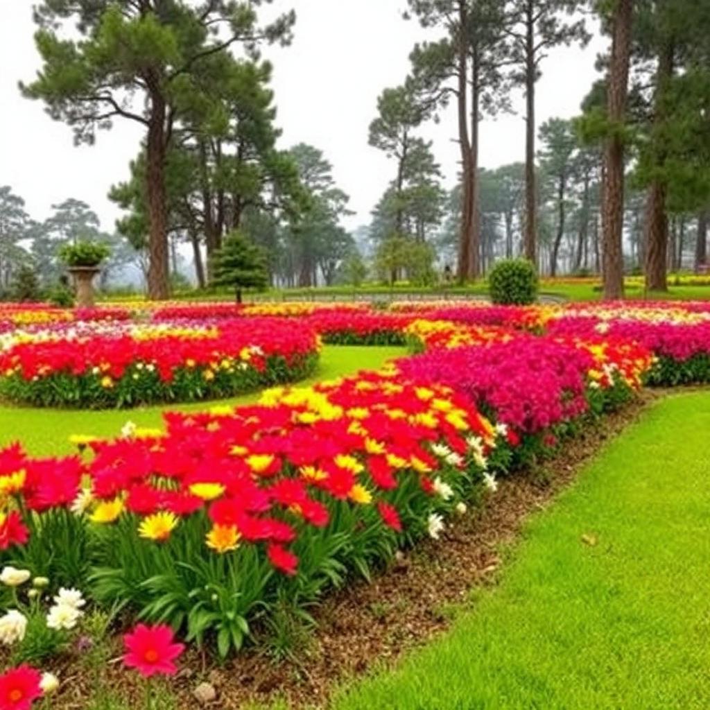 Colorful spring flower beds in Ooty Government Botanical Garden