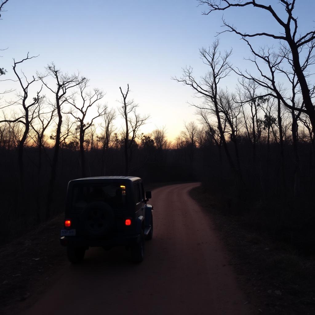 Open jeep safari cruising a dusty trail through Masinagudi buffer forest