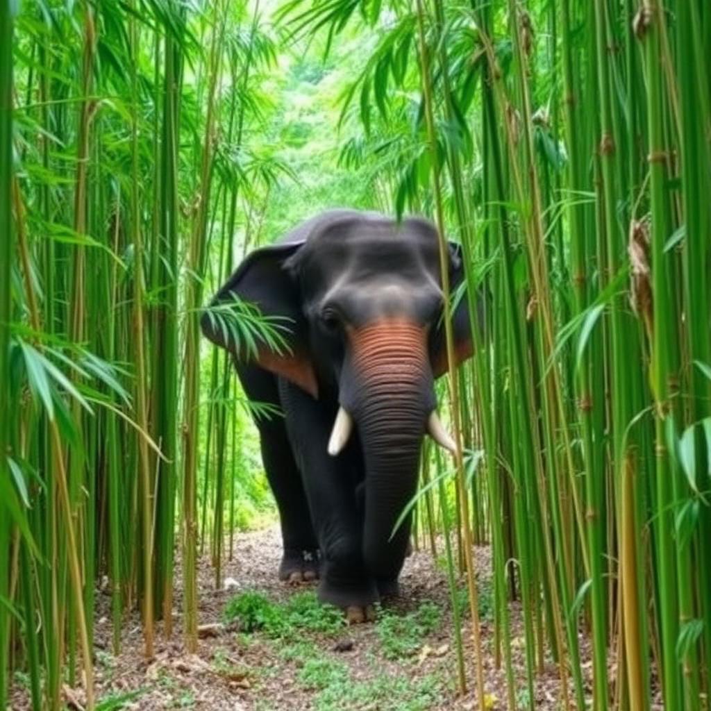 Wild elephant partially hidden in dense Muthanga rainforest foliage