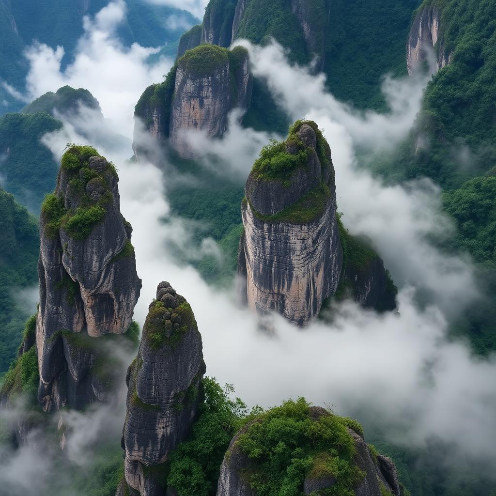 Giant Yana karst rock spires rising from the Western Ghats forest