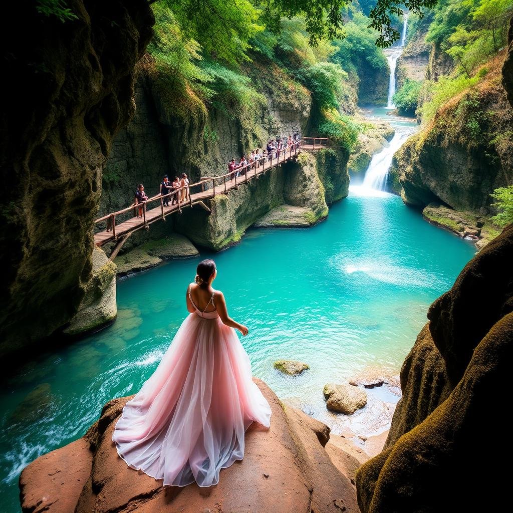 Aerial view of Cherrapunji's green cliffs, cascading waterfalls and clouds — Meghalaya honeymoon