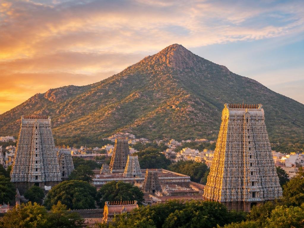Cinematic view of the sacred Tiruvannamalai pilgrimage — India temple photography