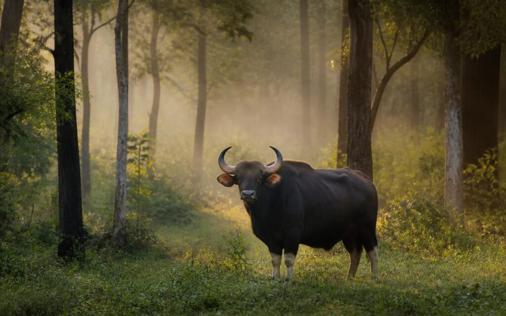 Sunlight filtering through the dense green canopy of Nagarahole National Park